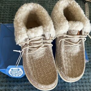 Hey Dude Kids Beige/Tan Fleece-Lined Slip-On Shoes
